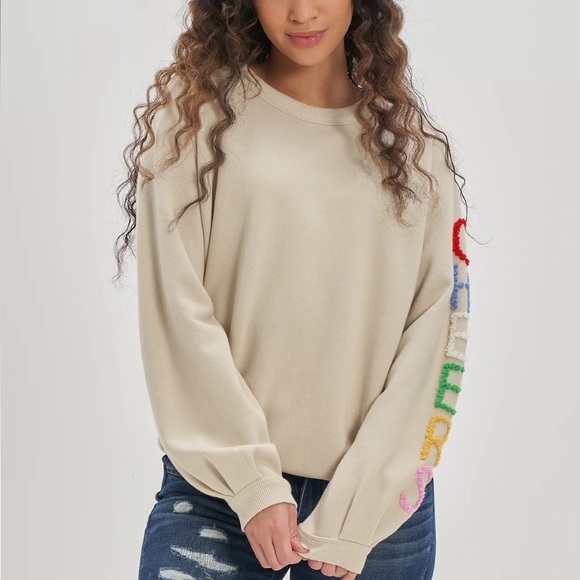 Aerie Oversized High Neck Terry Cheers Sweatshirt Ribbed Details Size XS Beige - Picture 1 of 10